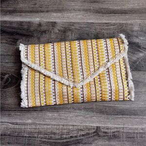 Yellow and white Woven Clutch